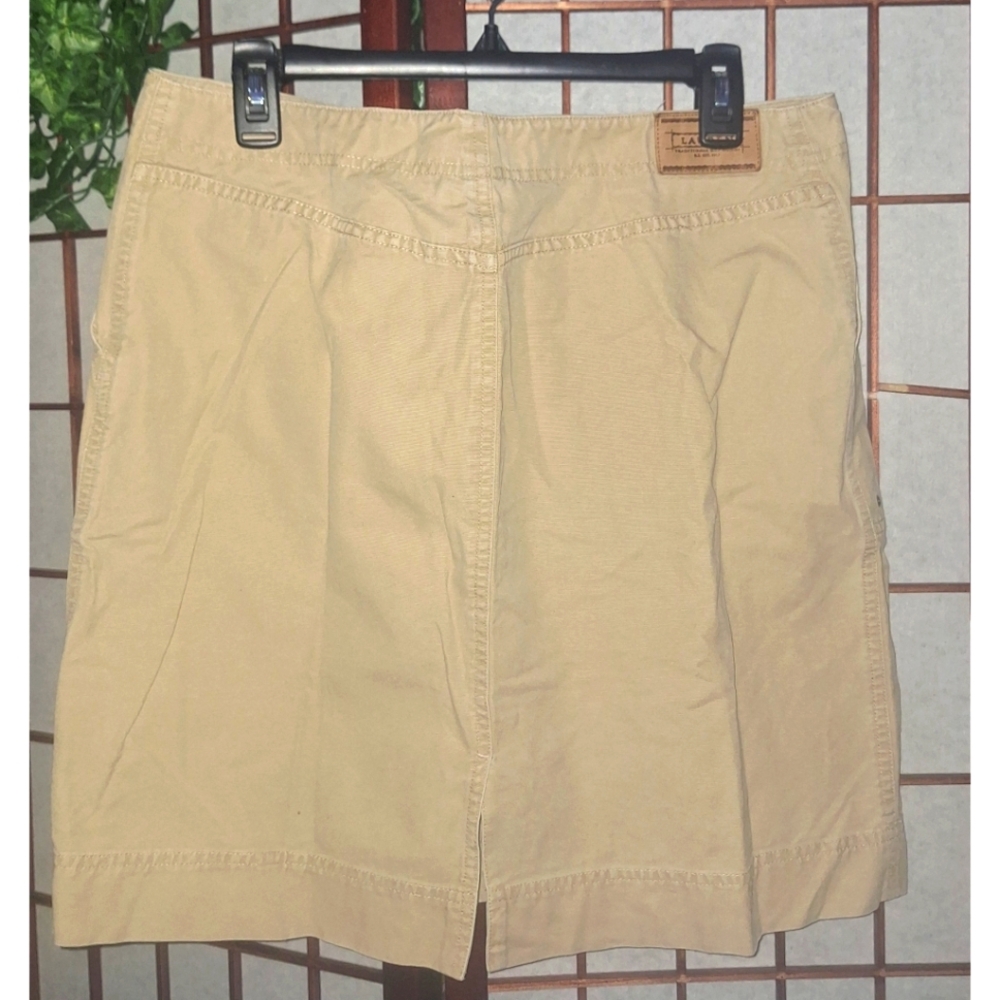 Lauren Ralph Lauren | Button Down Pocketed Cotton Tan A-Line Skirt - Picture 9 of 16
